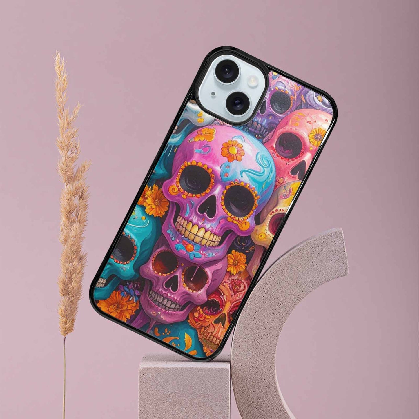 iPhone 15 Plus Case — Sugar Skullsmelting Sugar Skulls, Custom Printed Phone Case