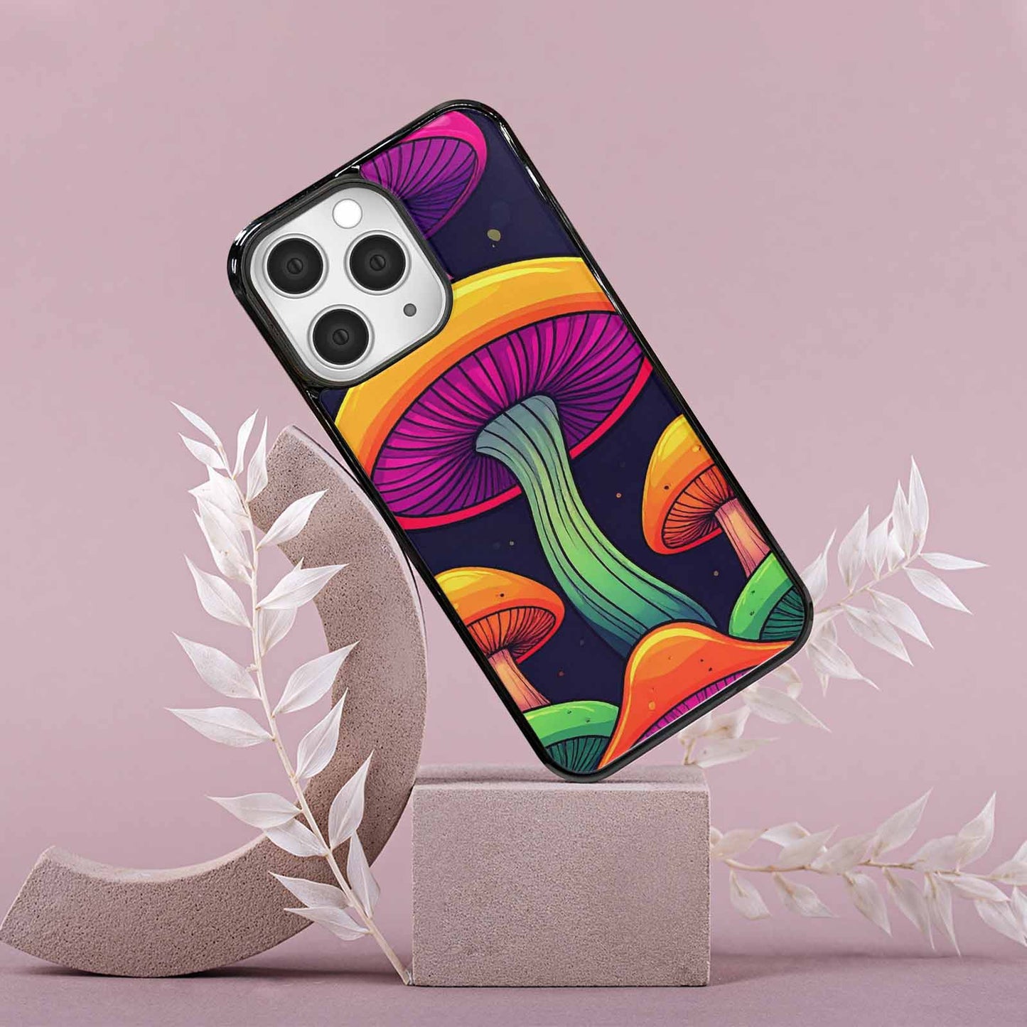 iPhone 15 Pro Max Case — Psychedelic Mushroom Cartoon Pattern, Custom Designed Case Cover
