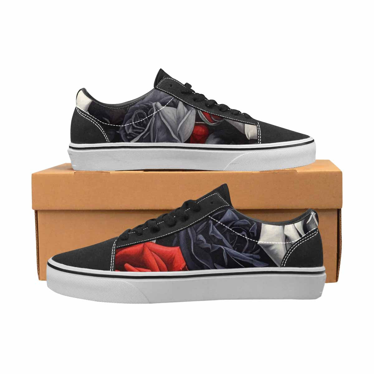 MEN'S Black Gothic Rose Canvas Lace-Up Grunge Custom Shoes