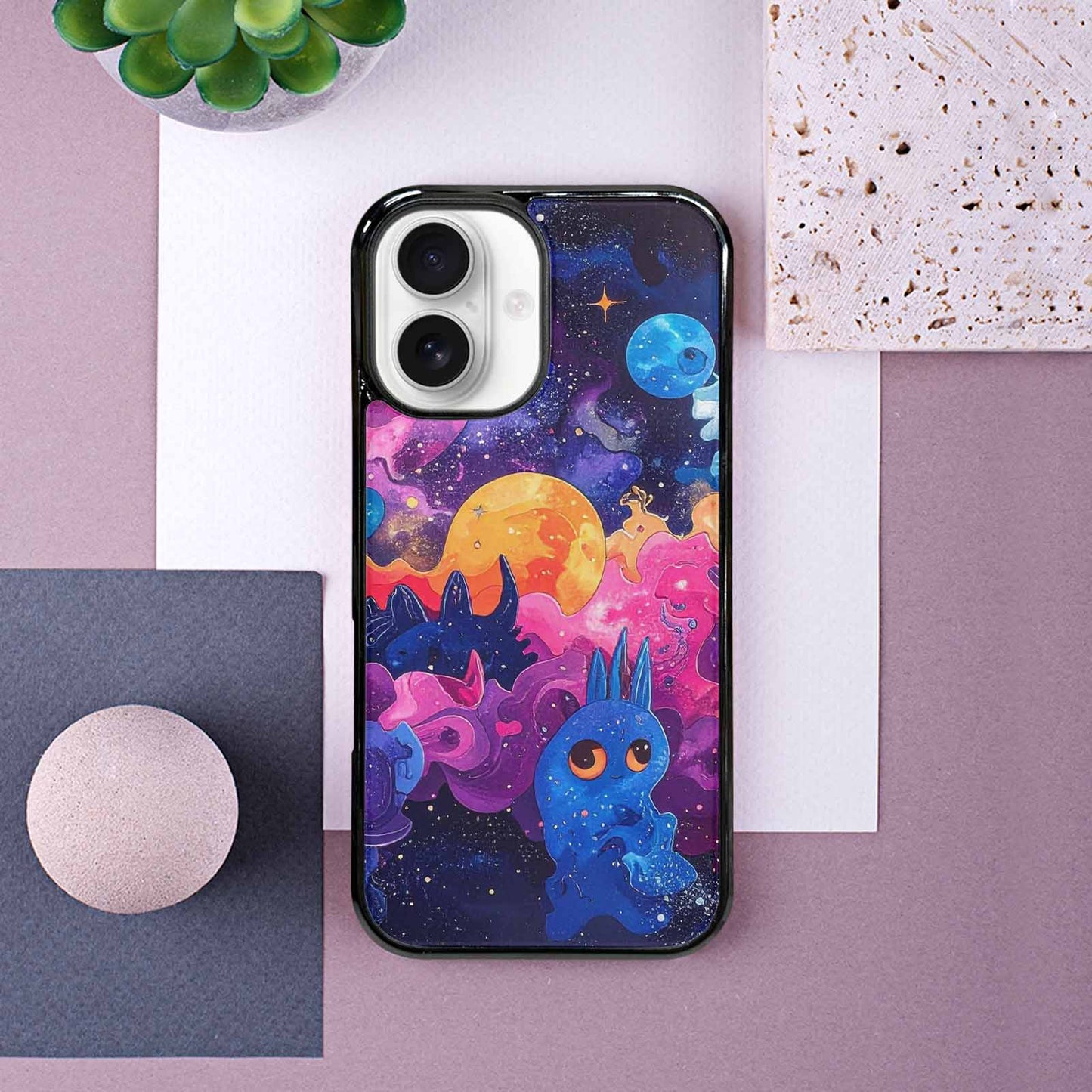 iPhone 16 Case — Cosmic Creature And Object Mashup Pattern, Original Design Phone Case