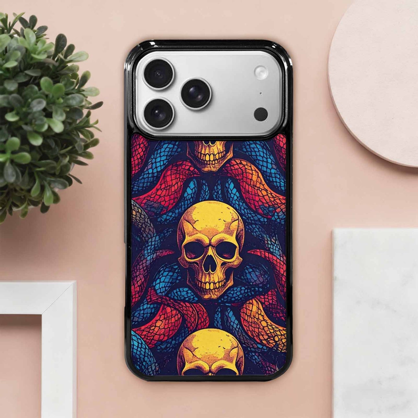 iPhone 17 Pro Max Case — Snake Print Skulls Seamless Gothic Skulls, Custom Phone Case
