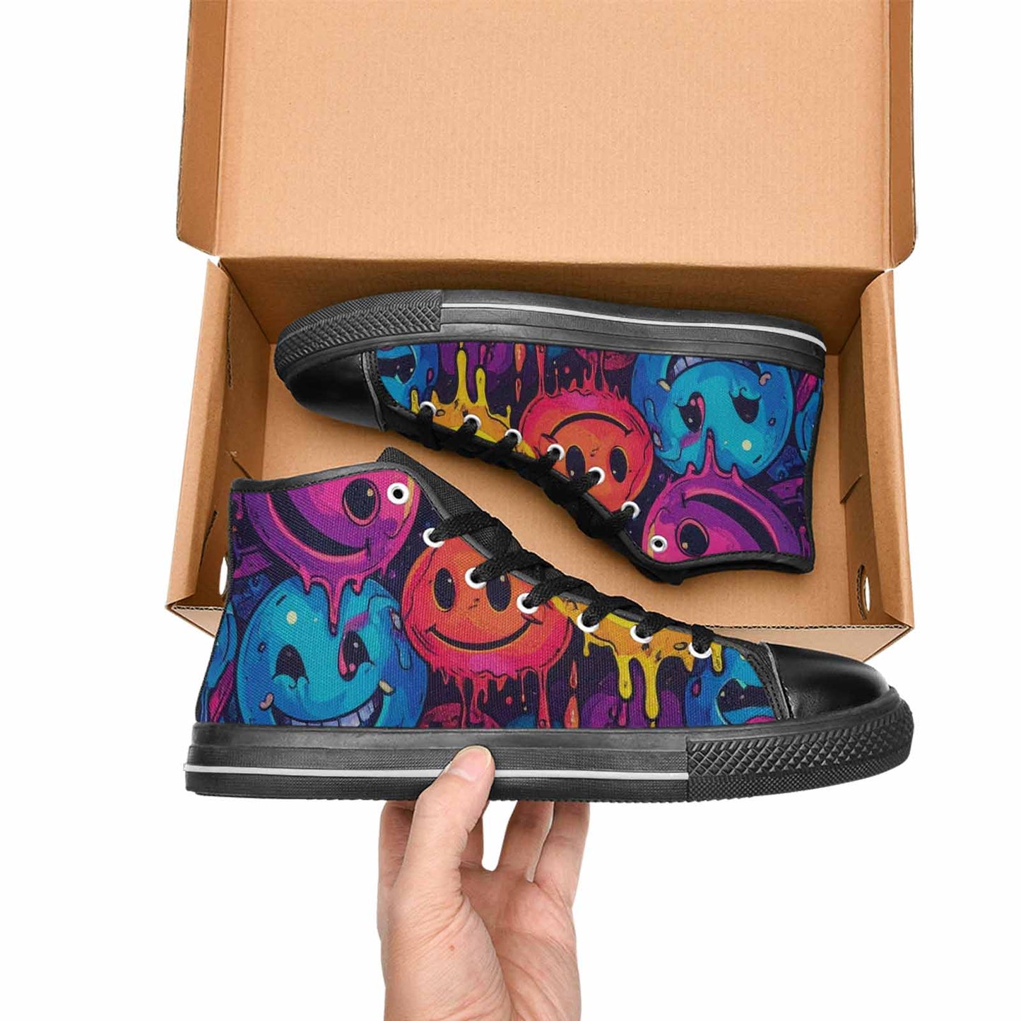 MEN'S Yellow Smiley Face High Top Canvas Y2K Custom Shoes