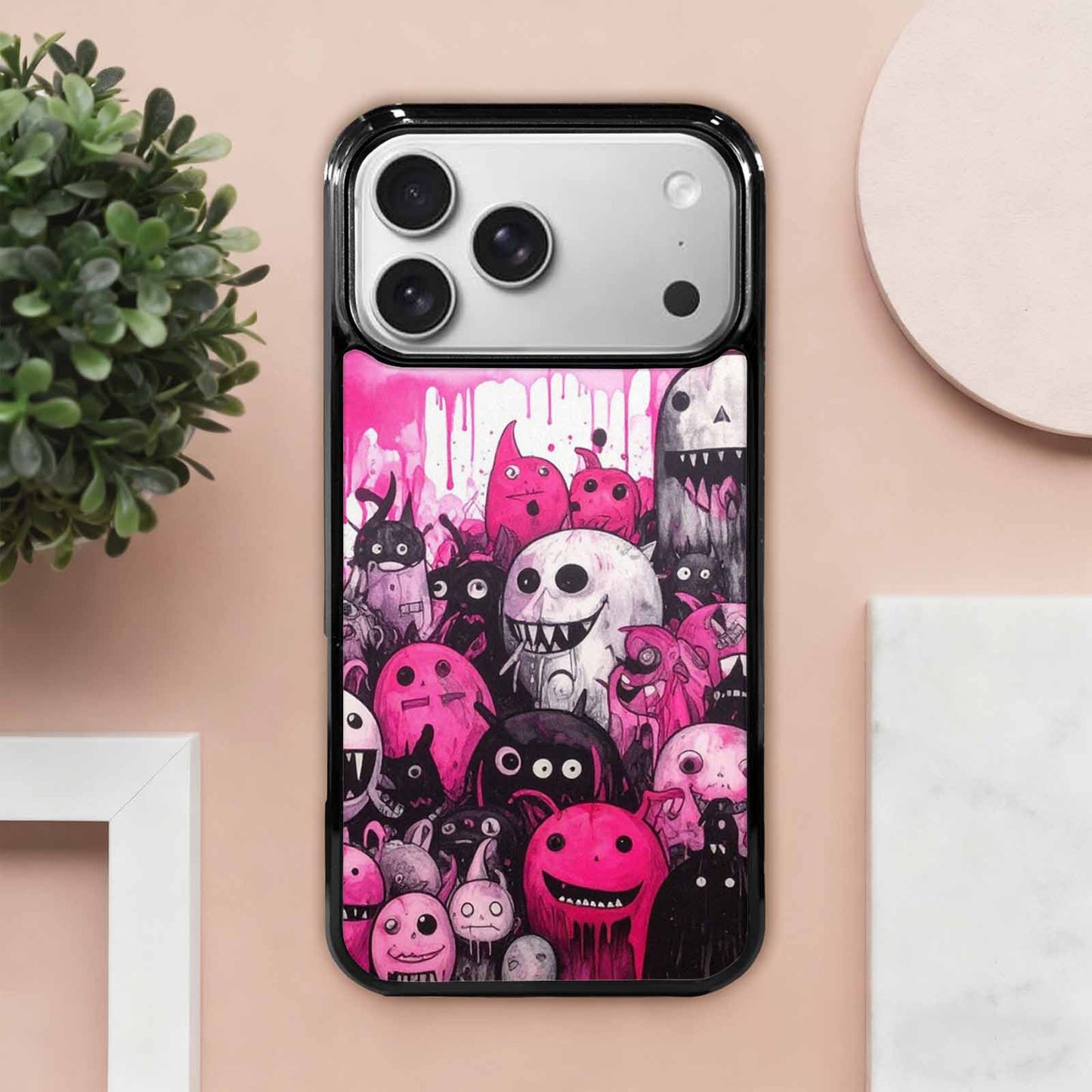 iPhone 17 Pro Max Case — Black & Pink Ink Cartoon Cute, Customized Protective Case