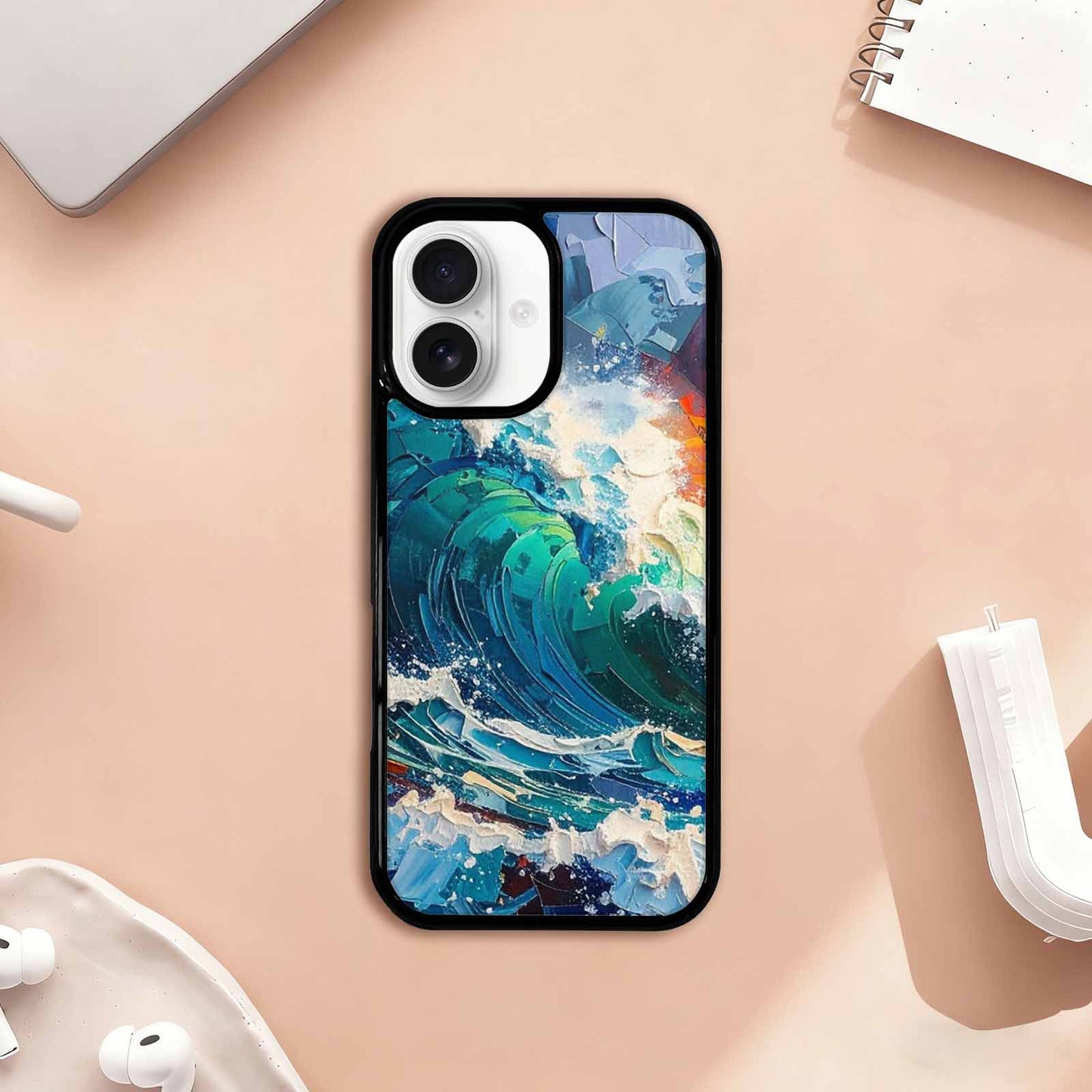 iPhone 17 Case — Wave Crest Splash Wave Watercolor Abstract, Custom Made Phone Cover