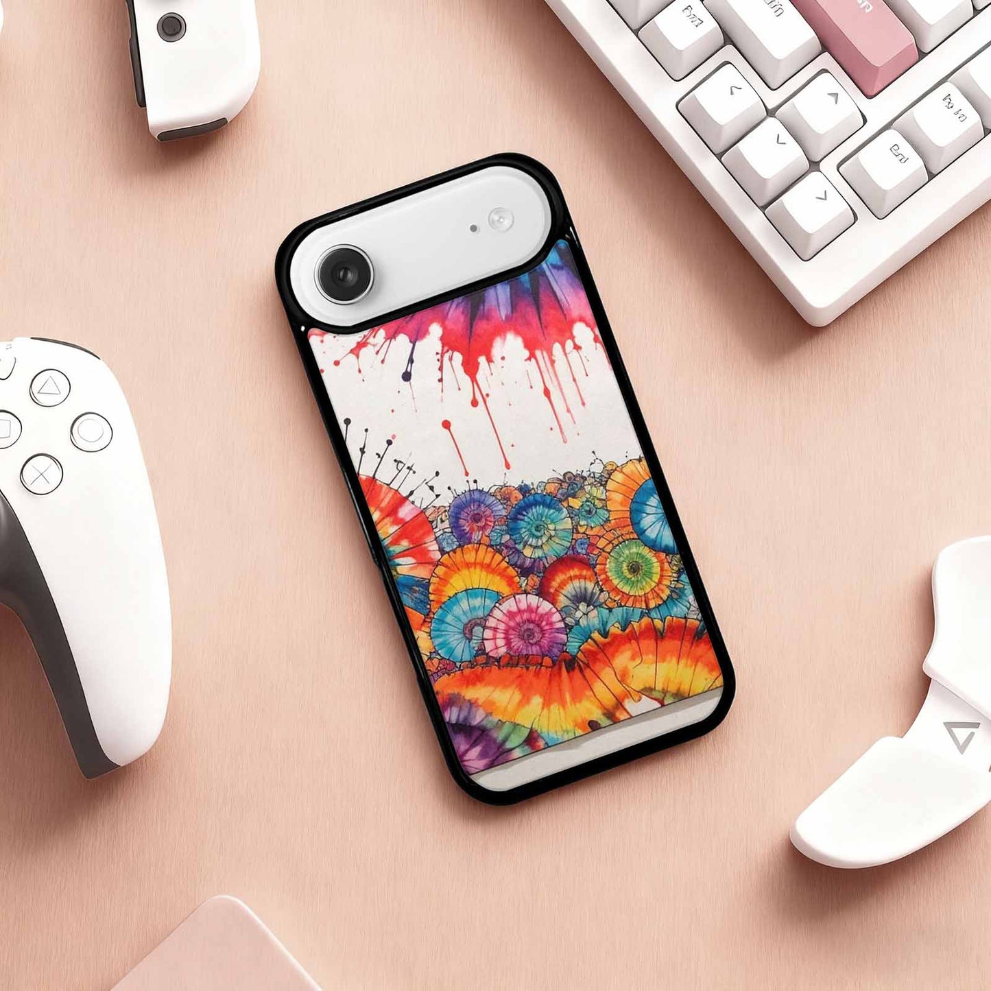 iPhone 17 Air Case — Tie Dye Swirls Black Red Tie, Customized Protective Case