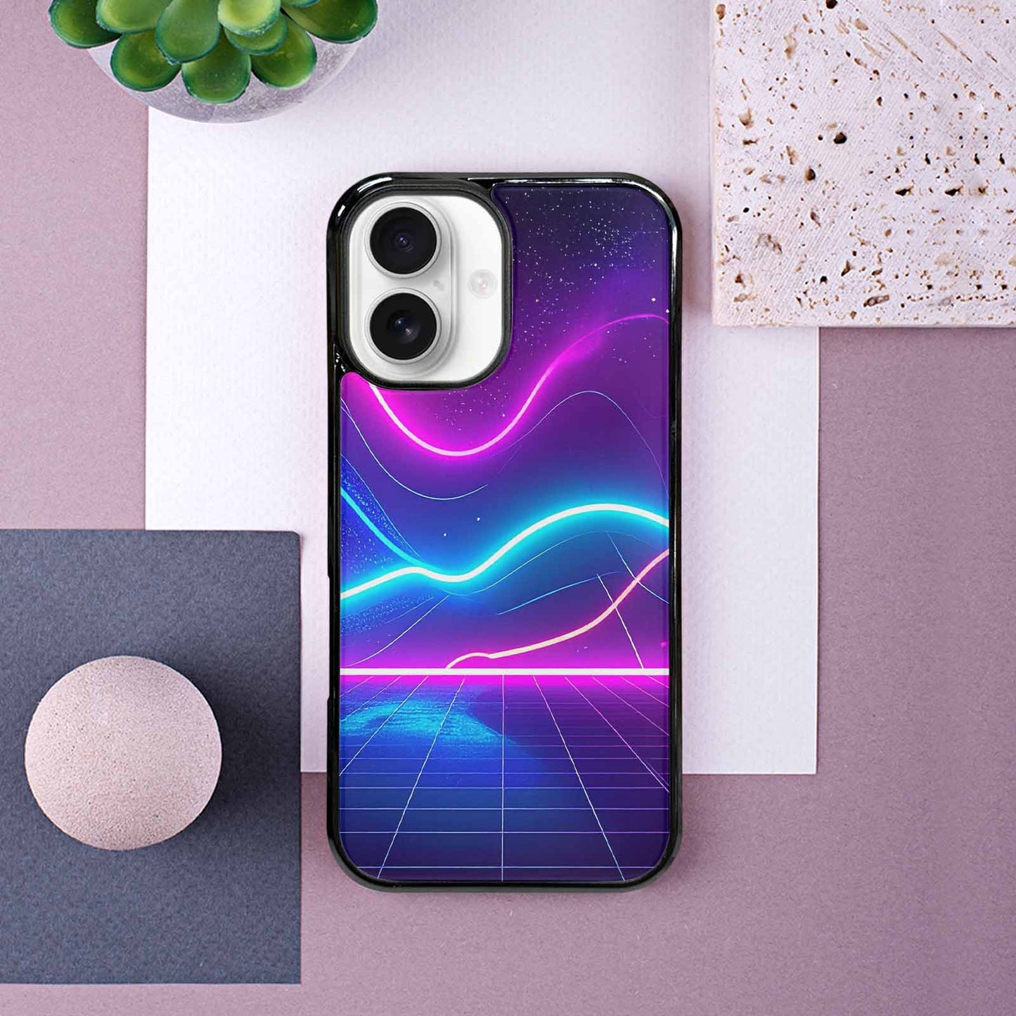 iPhone 16 Case — 1980s Neon Cartoon Art Pattern, Unique Phone Case Design