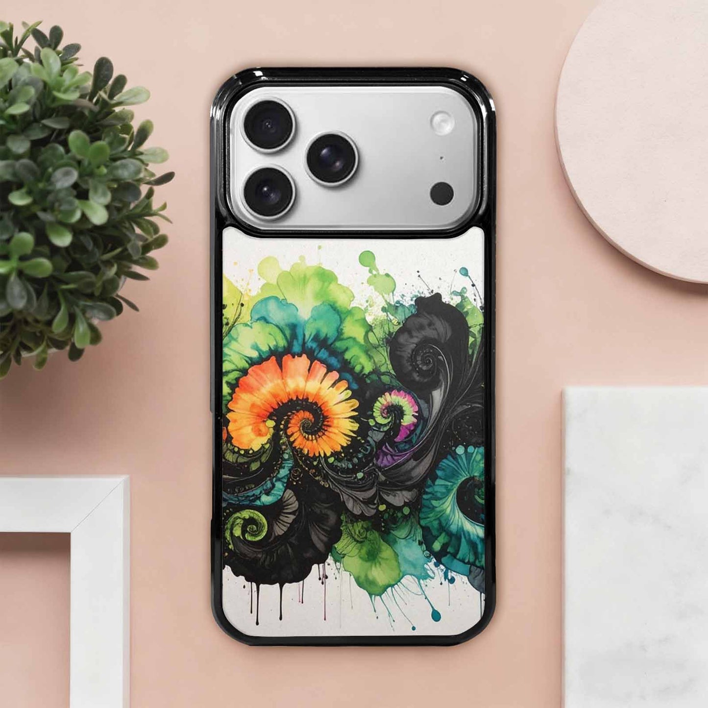 iPhone 17 Pro Max Case — Black & Green Ink Tie Dye, Custom Designed Case Cover