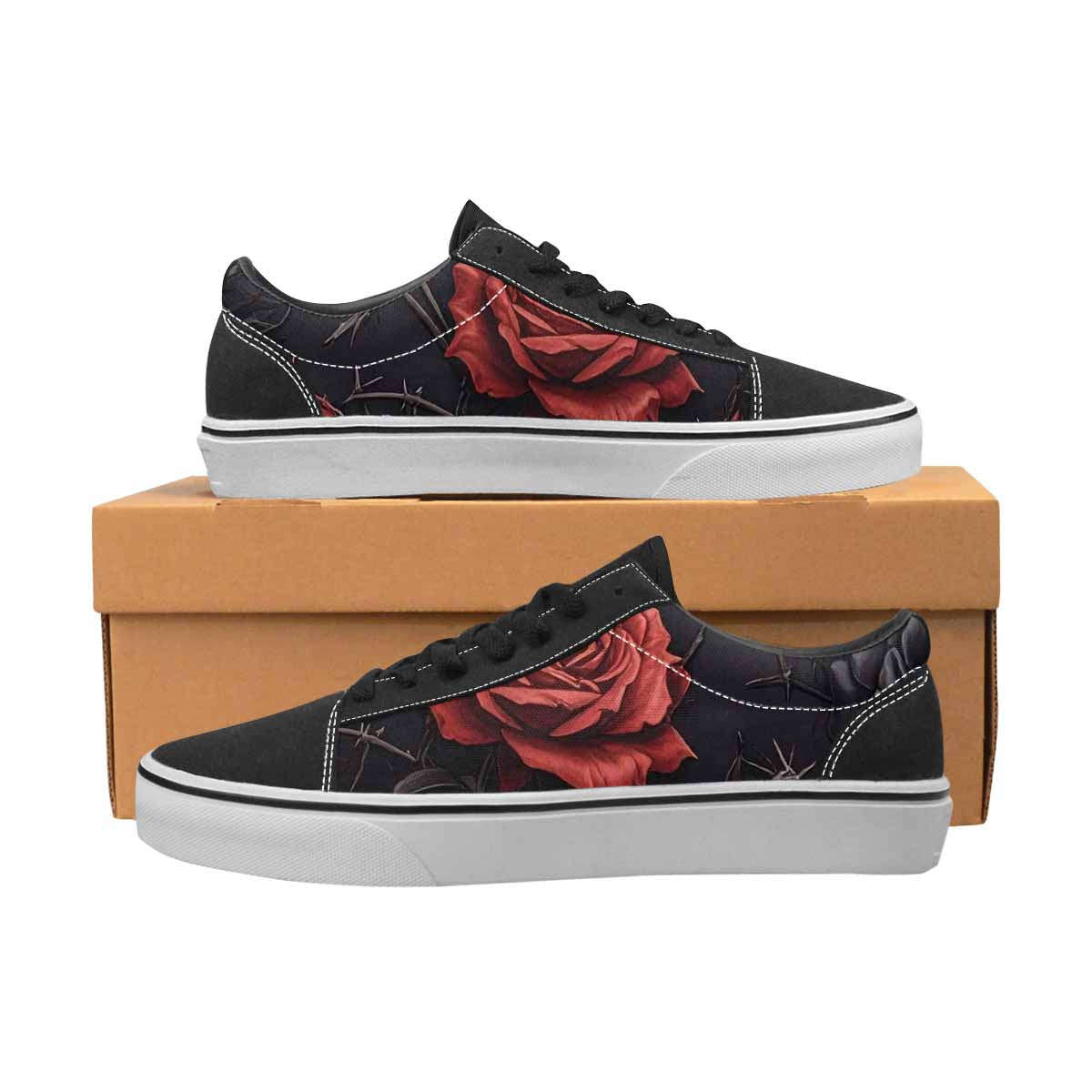 WOMEN'S Black Gothic Rose Canvas Lace-Up Surreal Custom Shoes