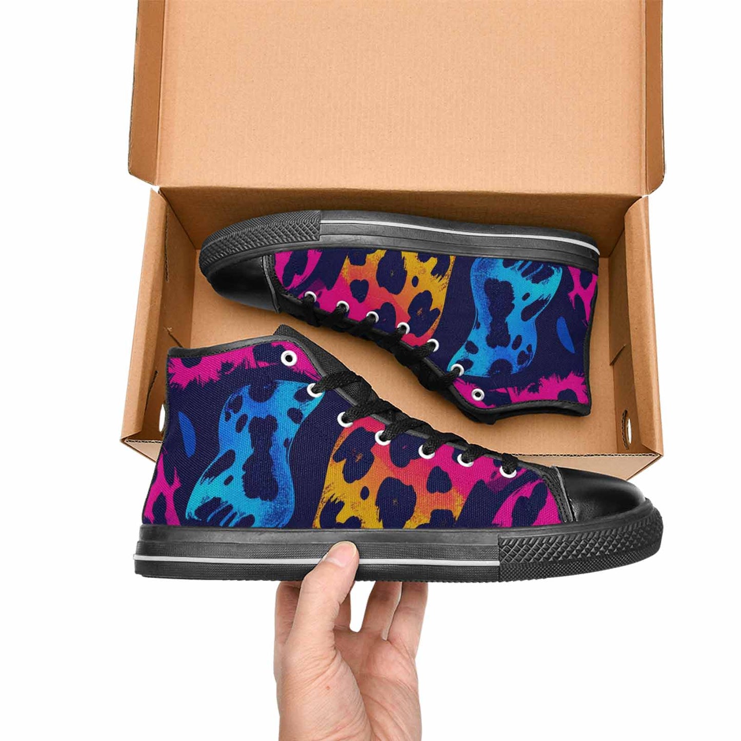 MEN'S Leopard Print Neon High Top Canvas Wallpaper Art Custom Shoes