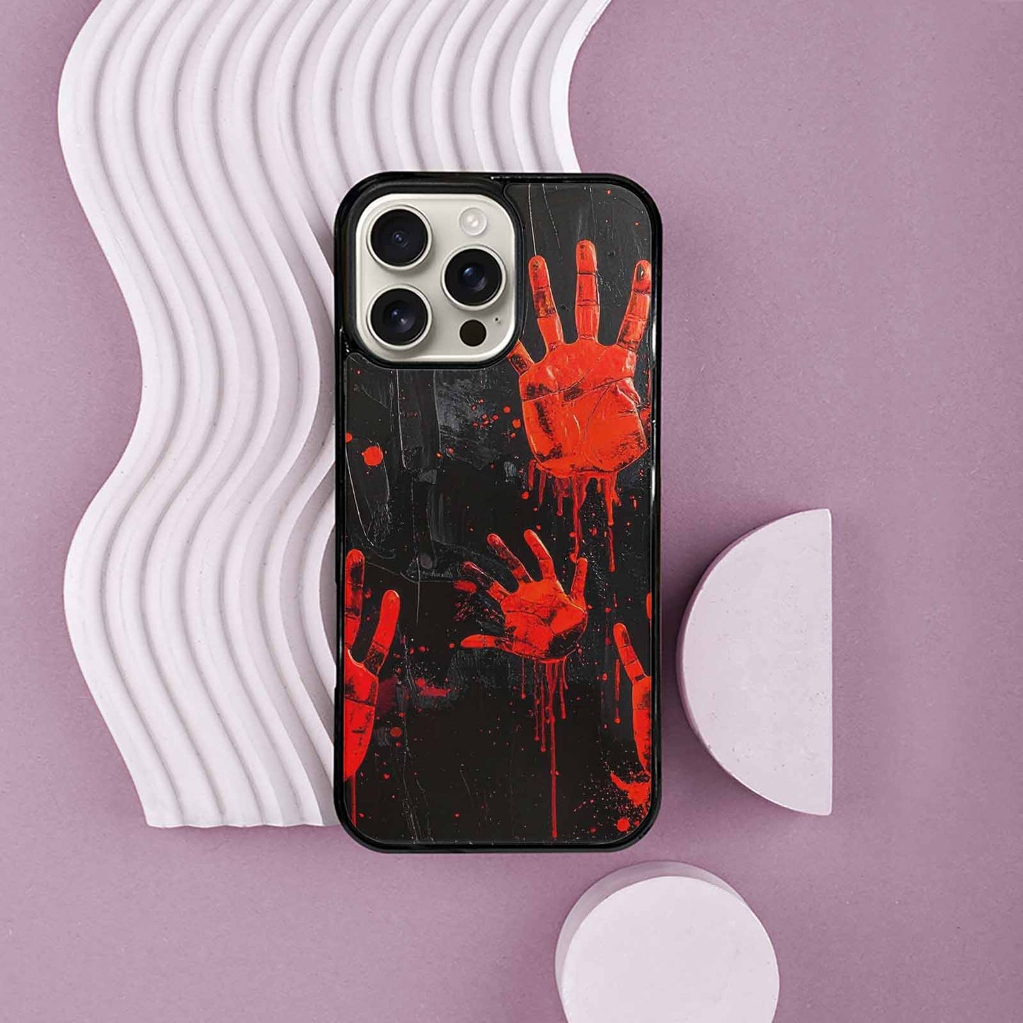 iPhone 16 Pro Max Case — Splatter Paint Art Hand Prints Black, Unique Phone Case Design