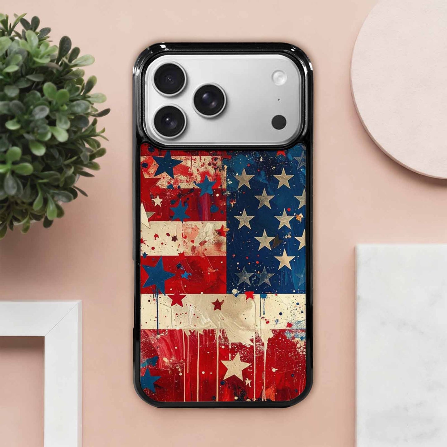 iPhone 17 Pro Max Case — Patriotic Stars And Stripes Galaxy Space, Custom Designed Case Cover