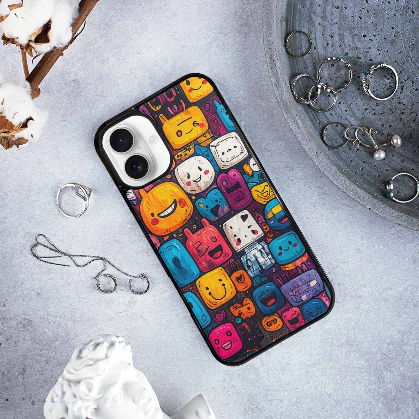 iPhone 16 Plus Case — Hand Drawn Icon Doodle Pattern Hundreds, Custom Designed Case Cover