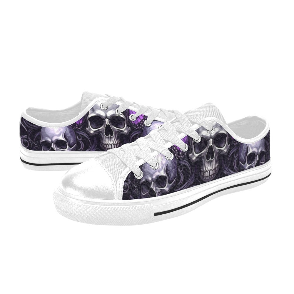 KIDS' Skull Butterfly Purple Iridescent Low Top Canvas Grunge Shoes