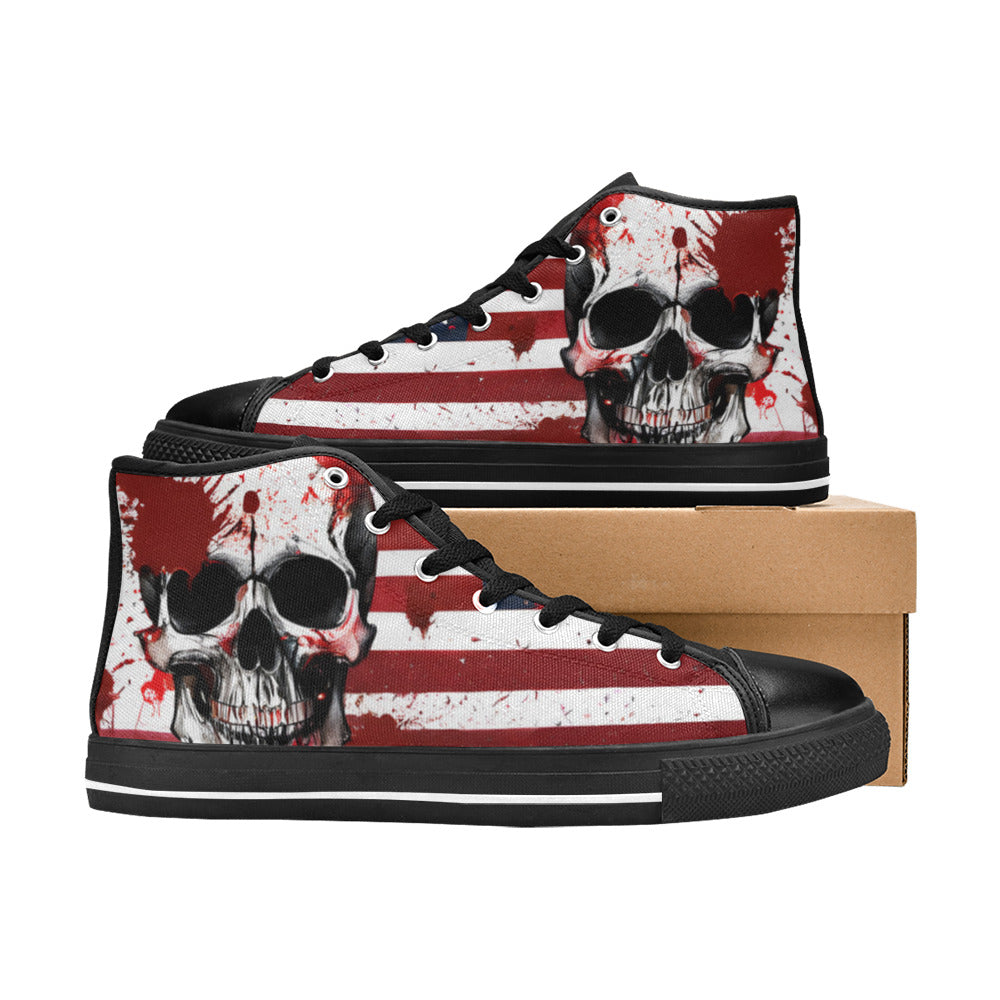 WOMEN'S Patriotic Flag Skull High Top Canvas Neon Fantasy Custom Sneakers