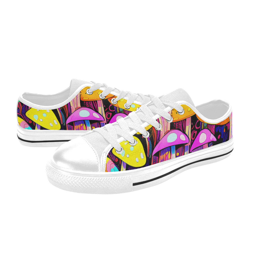 WOMEN'S Magic Mushrooms Art 5 Canvas Neon Fantasy Custom Sneakers