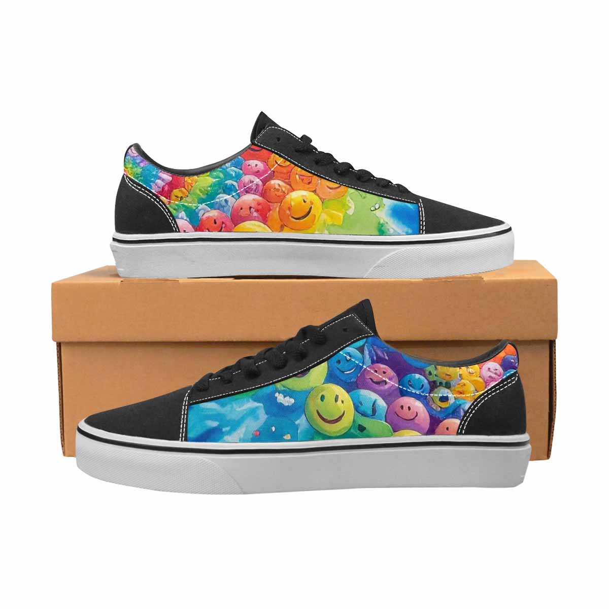 WOMEN'S Smiley Facessmiley Faces Lace-Up Canvas Cottagecore Sneakers
