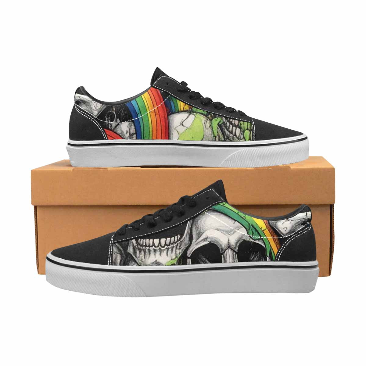 WOMEN'S Rainbow From Skull S Lace-Up Canvas Wallpaper Art Custom Sneakers