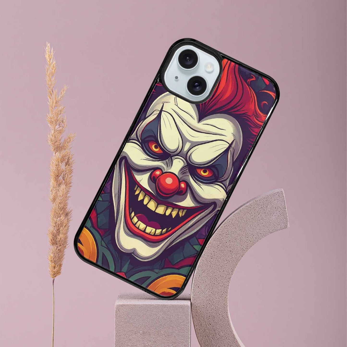 iPhone 15 Plus Case — Evil Circus Heads Faces Overlapping Patterns, Customized Protective Case