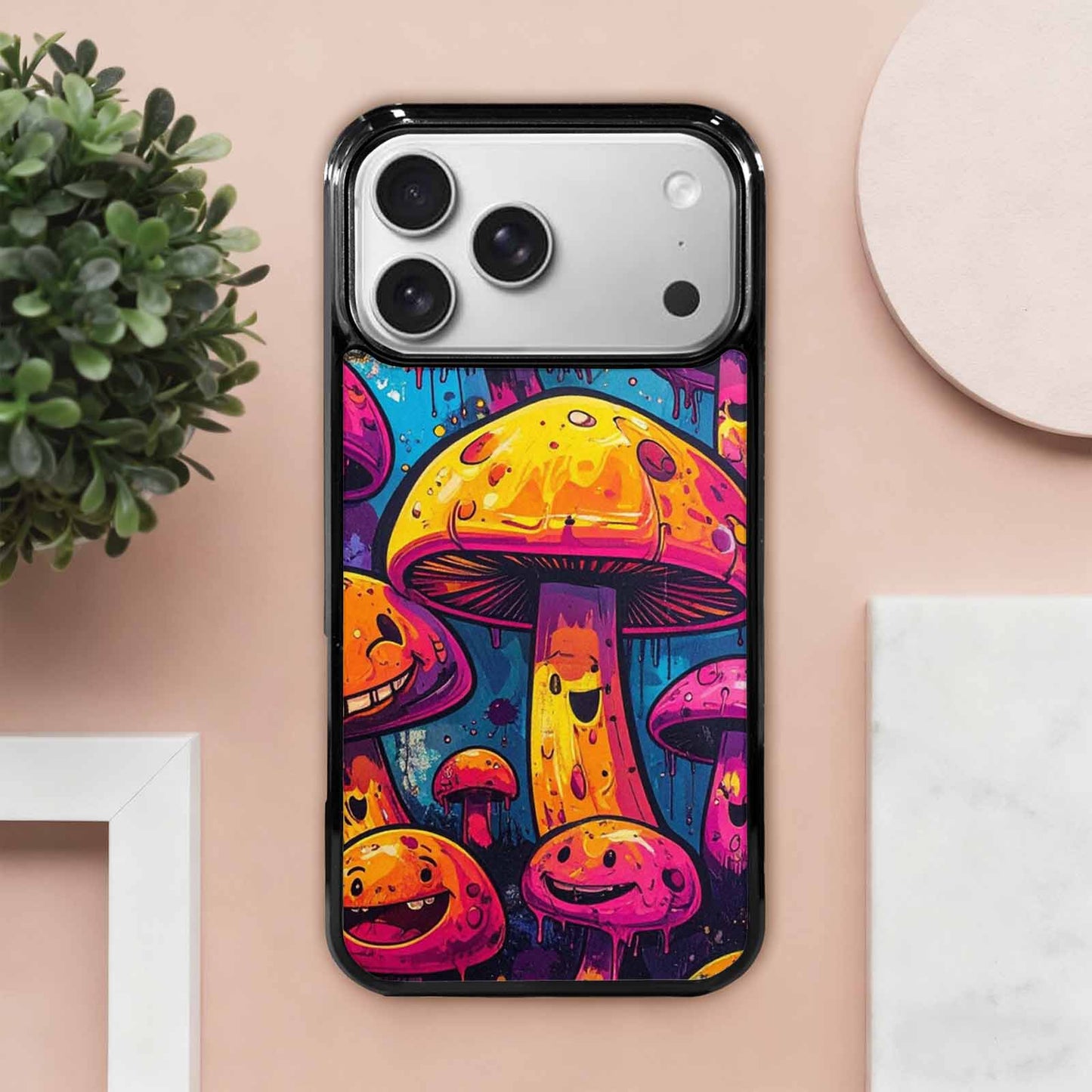 iPhone 17 Pro Max Case — Neon Smiley Face Original Art, Custom Printed Phone Case