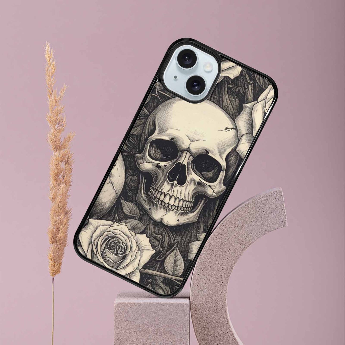 iPhone 15 Plus Case — 20 Skulls Overlapping Seamless Tileable Pattern, Personalized Phone Case