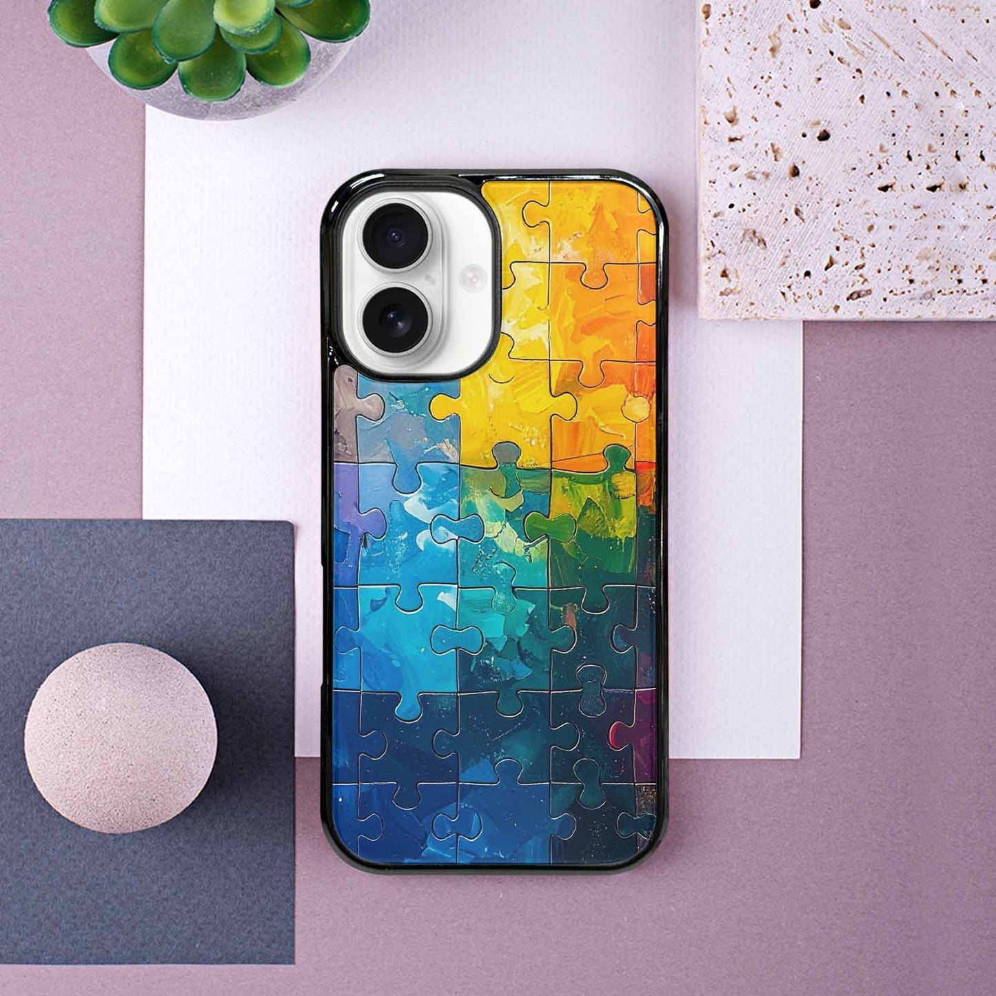 iPhone 16 Case — Autism Puzzle Pieces Puzzle Piece Pattern, Custom Phone Case
