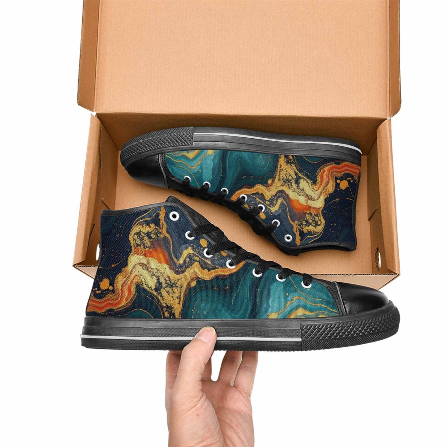 WOMEN'S Marble Dark High Top Canvas Dark Academia Shoes