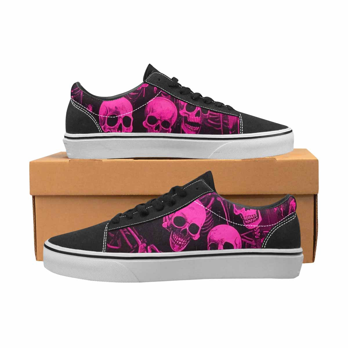 WOMEN'S Skeletons Neon Pink Lace-Up Canvas Dark Academia Sneakers