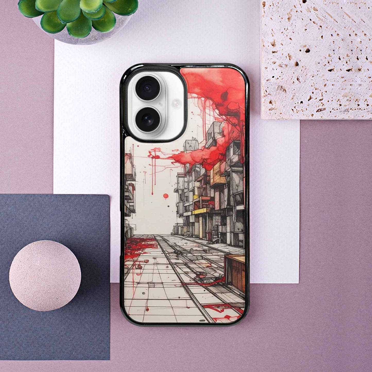 iPhone 16 Case — Liminal Space Fragment Black Red Ink, Custom Made Phone Cover