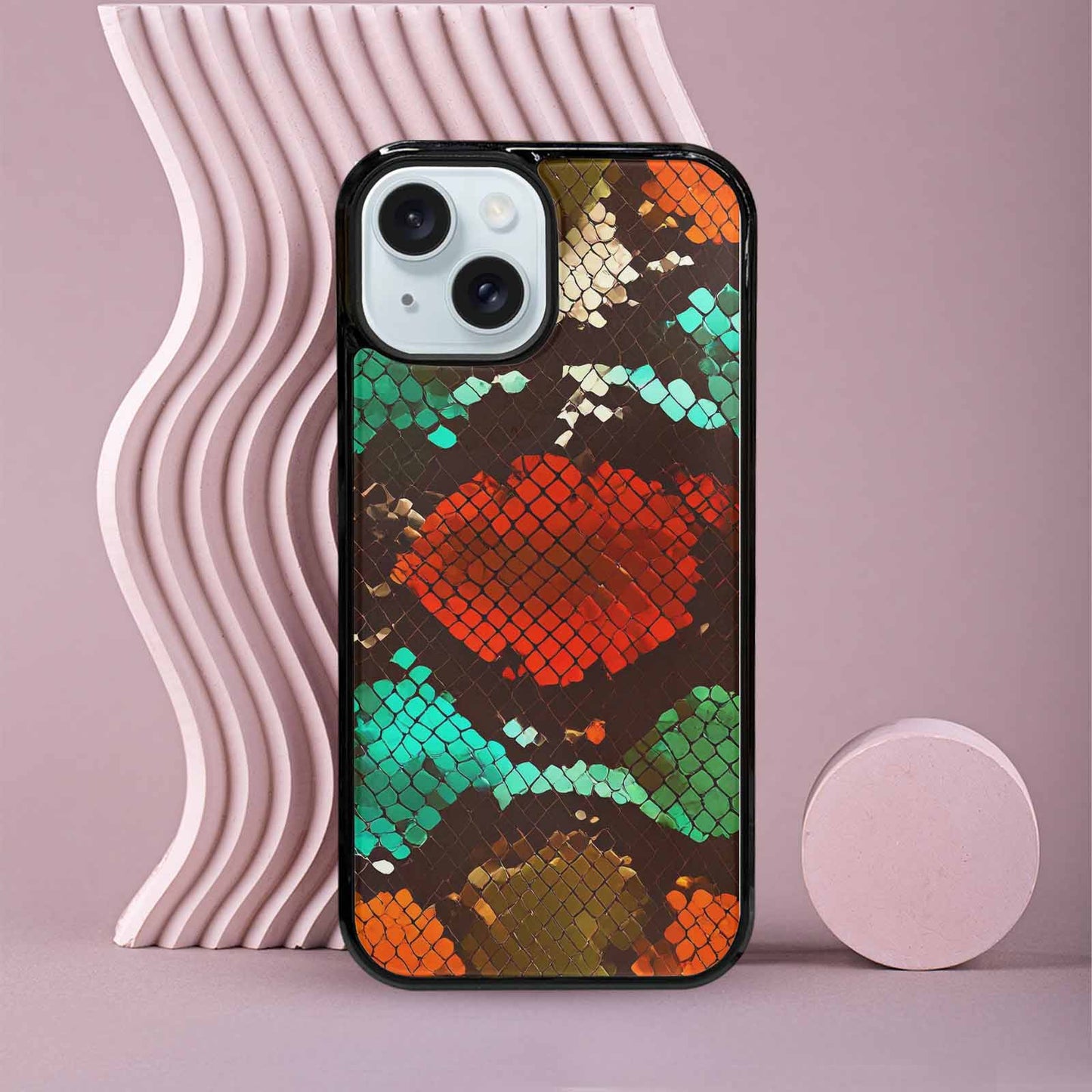 iPhone 15 Case — Snake Print Dark Seamless Pattern Vibrant, Custom Print Case Cover