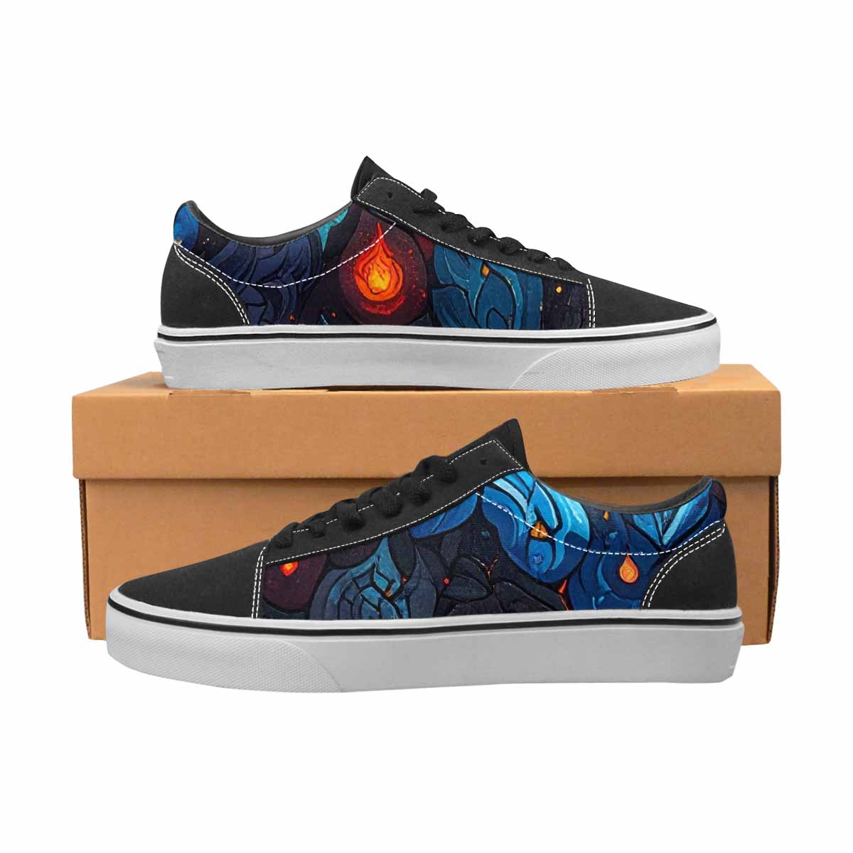WOMEN'S Fire Flame Canvas Lace-Up Wallpaper Art Custom Shoes