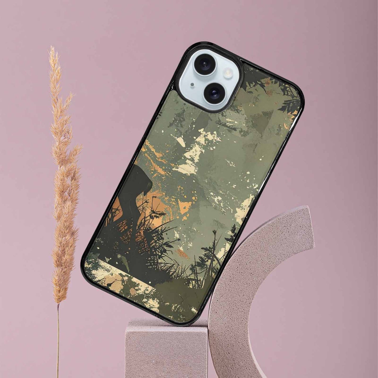 iPhone 15 Plus Case — Hunting Camouflage Pattern With Deer And, Customized Protective Case