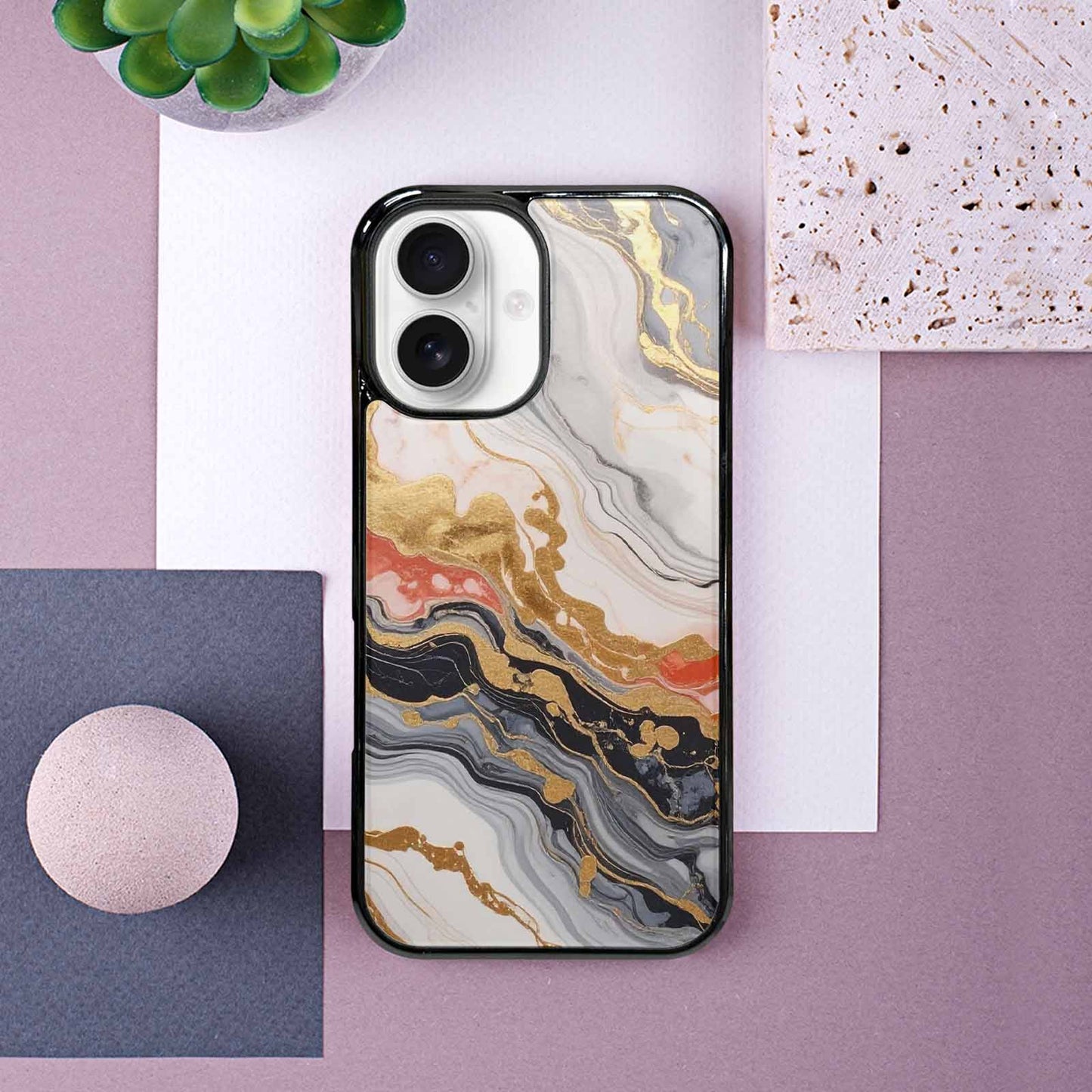 iPhone 16 Case — Marble Vein Marble Veins Pattern Hundreds, Custom Phone Case