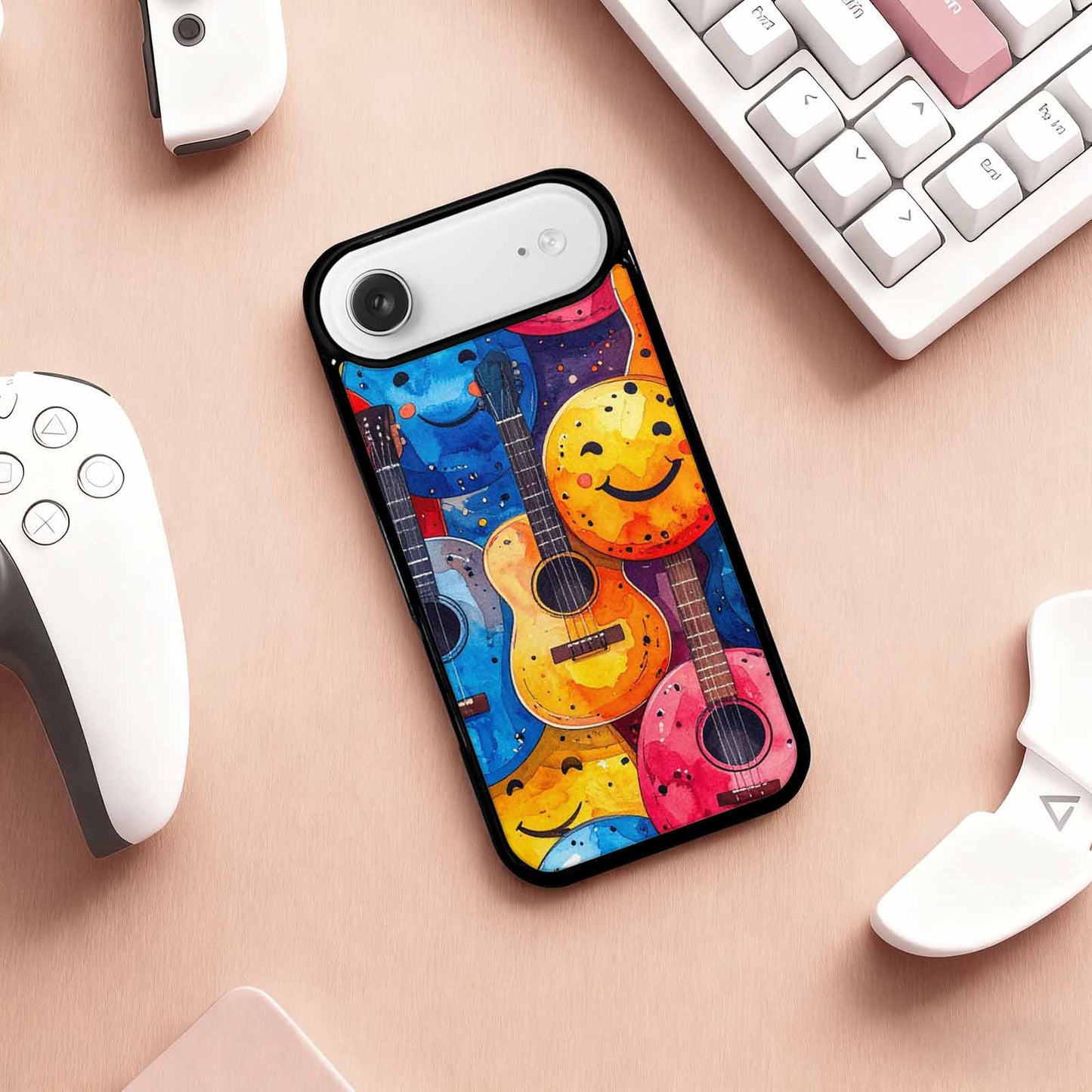 iPhone 17 Air Case — Watercolor Smiley Face Guitar Watercolor Abstract, Customized Protective Case