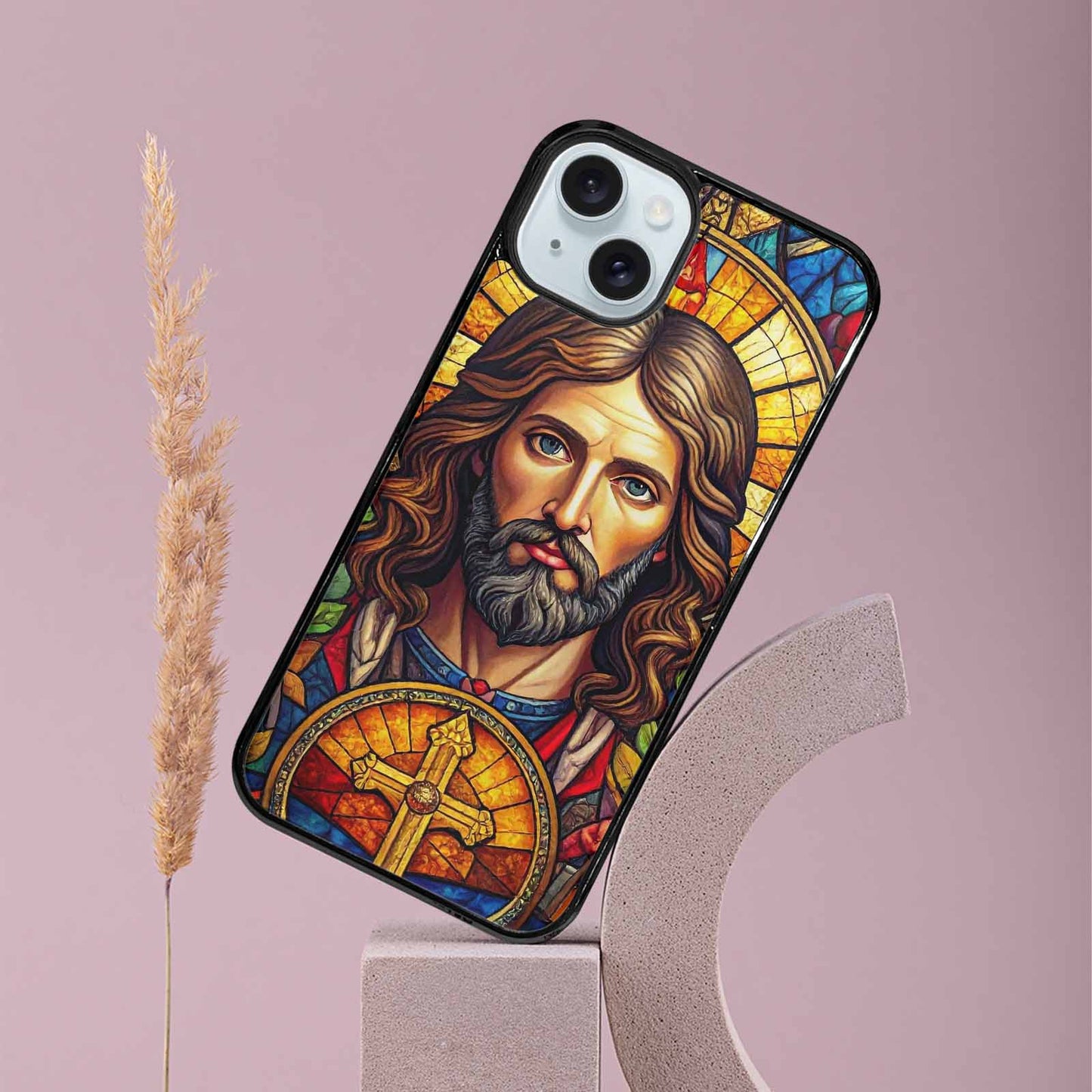 iPhone 15 Plus Case — Jesus Face Small Cross And Faith, Original Design Phone Case