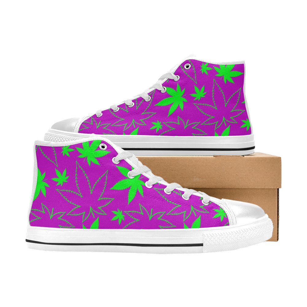 WOMEN'S Cc Weed 420 Art High Top Canvas Vibrant Chaos Custom Sneakers