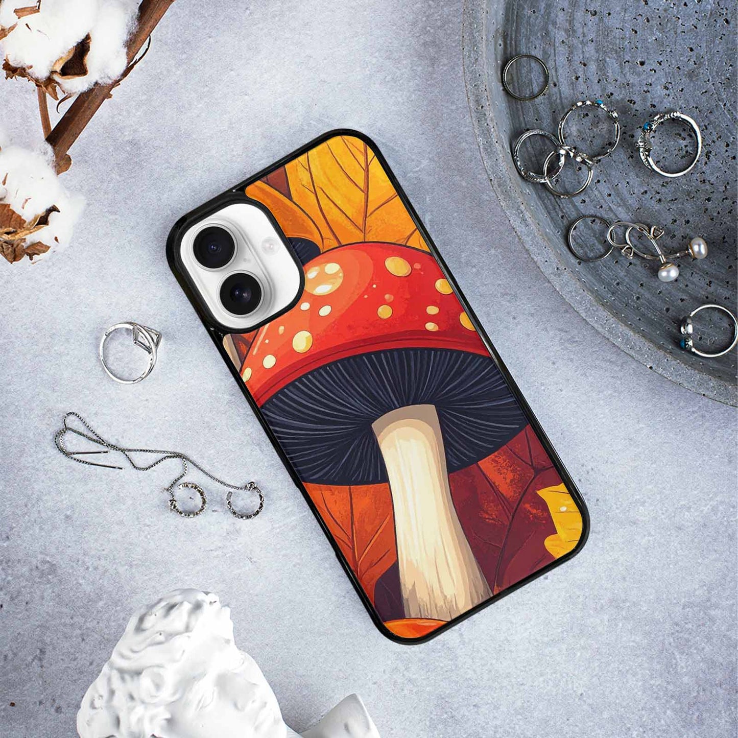 iPhone 16 Plus Case — Bold Autumn Mushroom Bold Autumn Mushroom, Custom Printed Phone Case