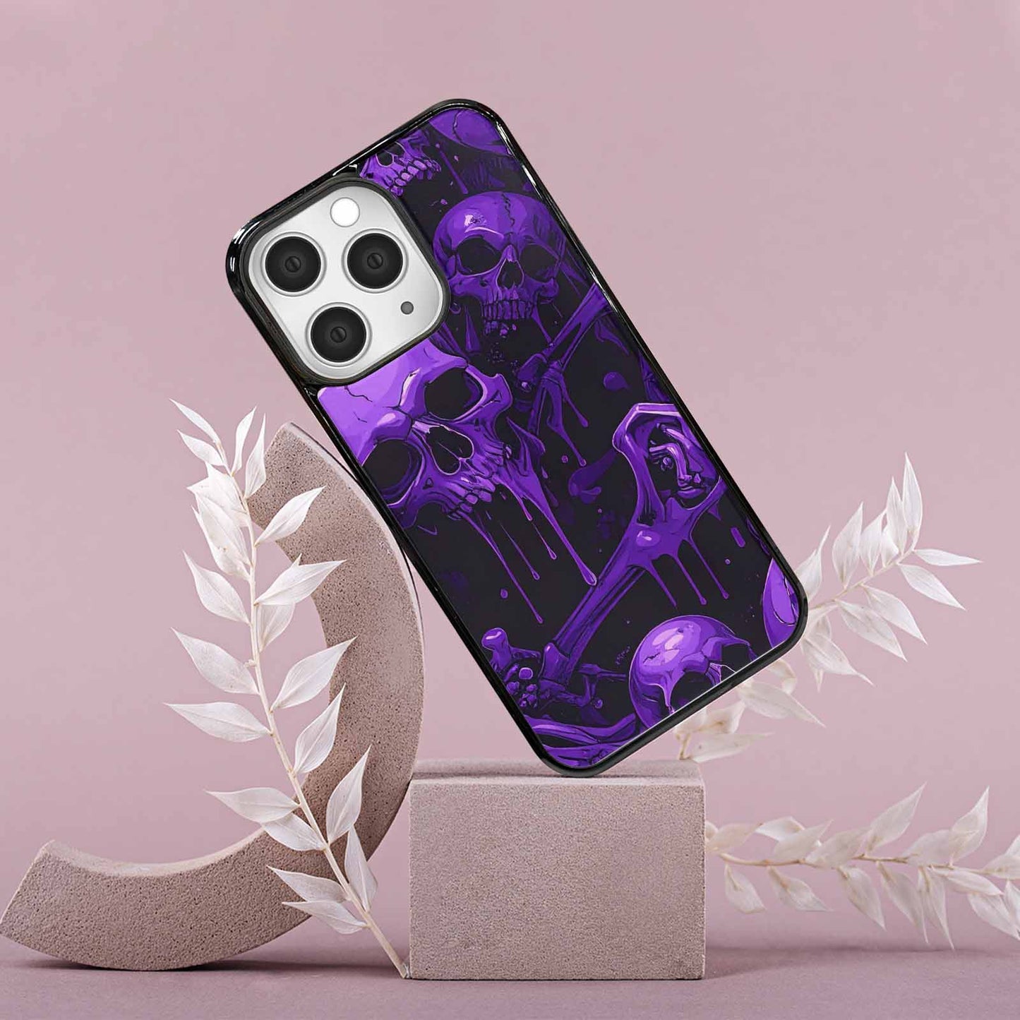 iPhone 15 Pro Max Case — Monochrome Purple Skeletons Neon Drip Melting, Custom Art Phone Cover