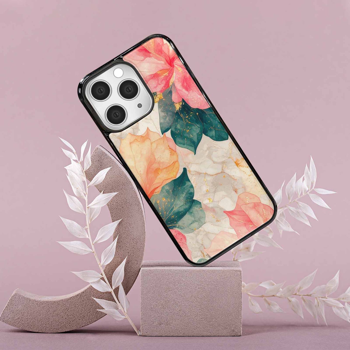 iPhone 15 Pro Max Case — Marble Floral, Custom Art Phone Cover