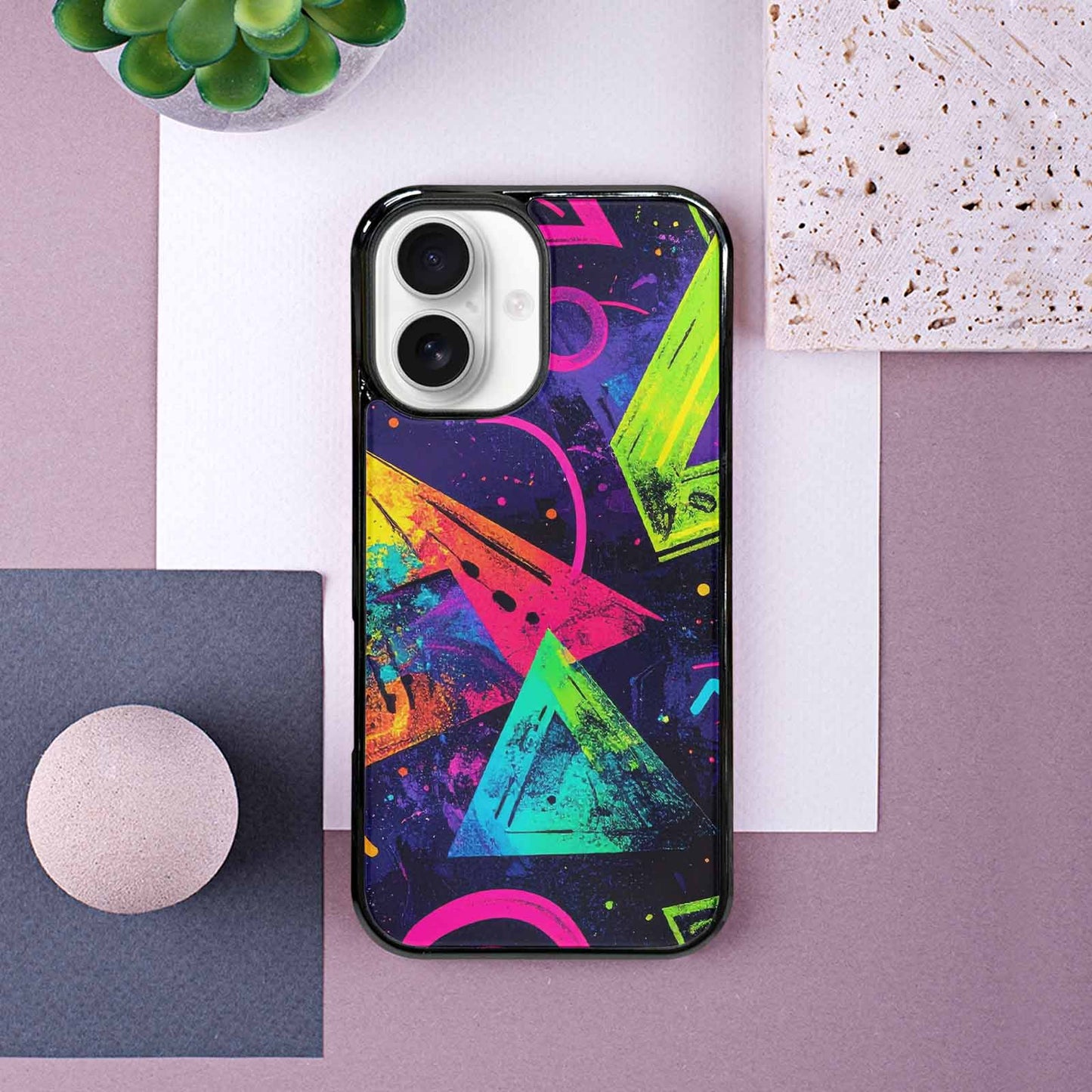 iPhone 16 Case — Memphis Squiggles Triangles Dots, Custom Art Phone Cover