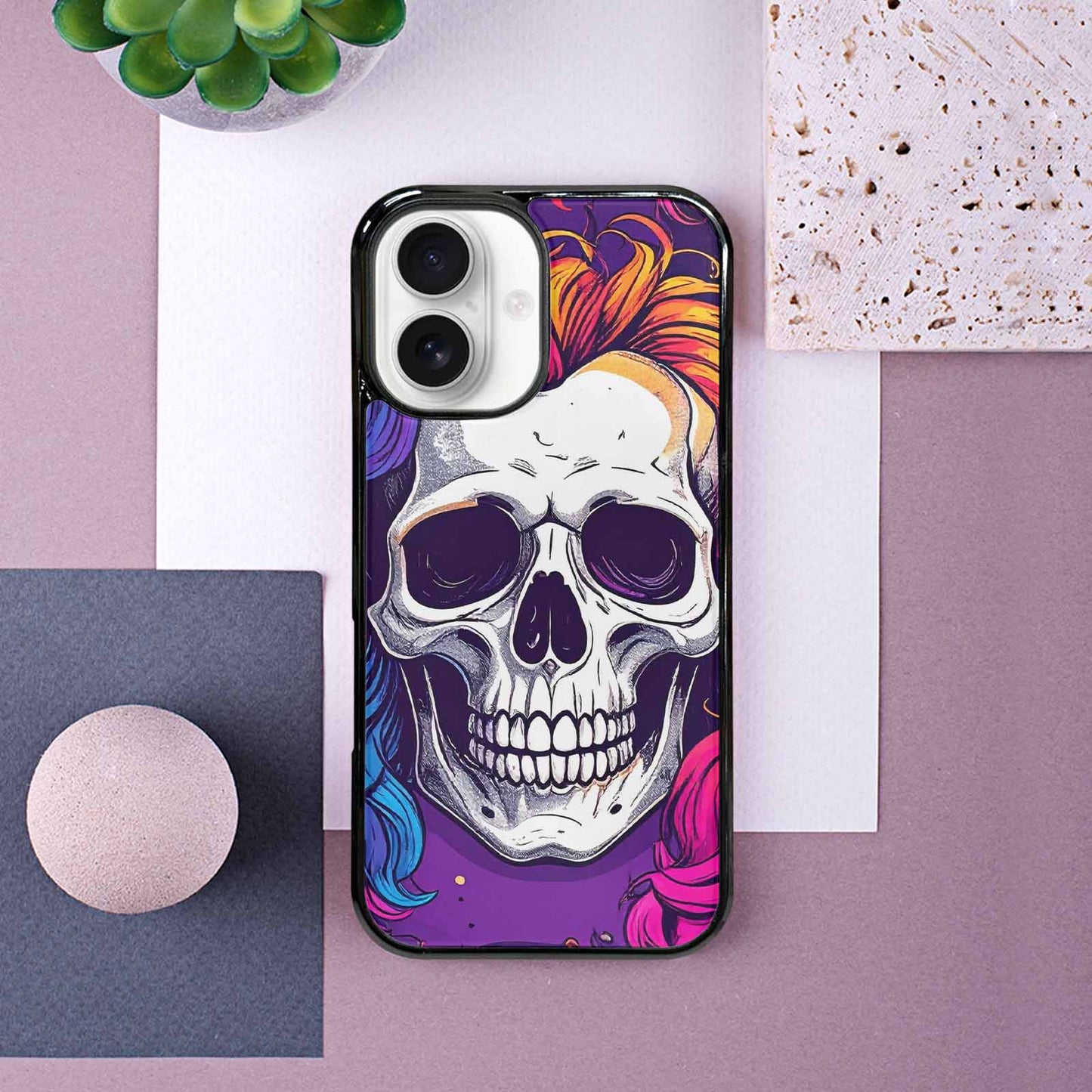 iPhone 16 Case — Pride Flag Skulls Seamless Pattern Vibrant, Personalized Phone Case