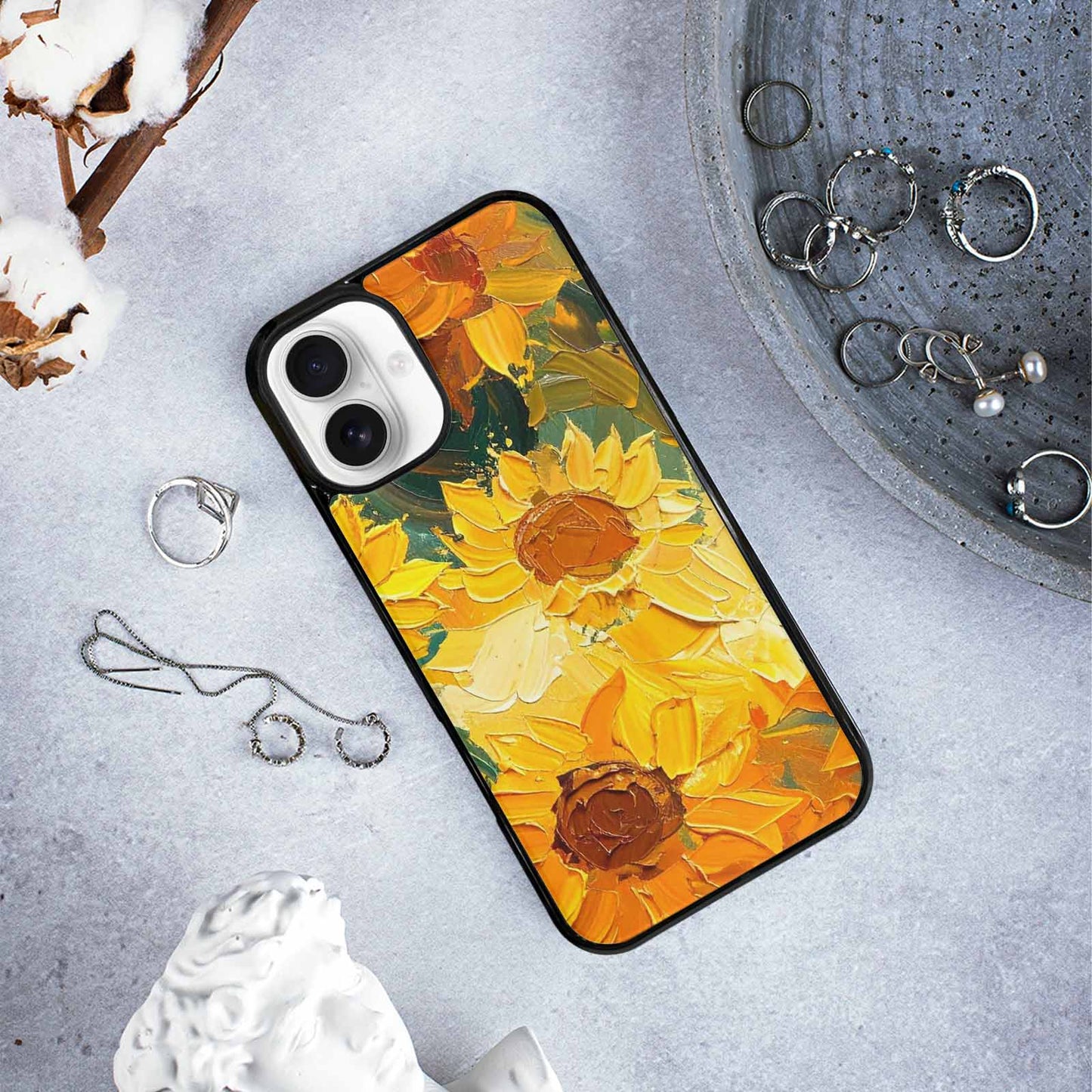 iPhone 16 Plus Case — Impressionist Sunflower Brushstroke Pattern Hundreds Of, Personalized Phone Case