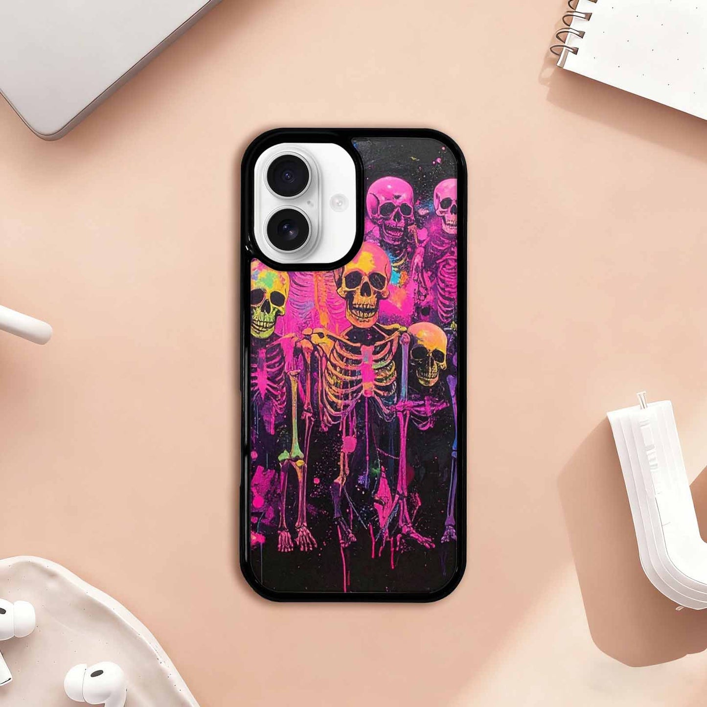 iPhone 17 Case — Skeletons Neon Pink Glowskelet Original Art, Personalized Phone Case
