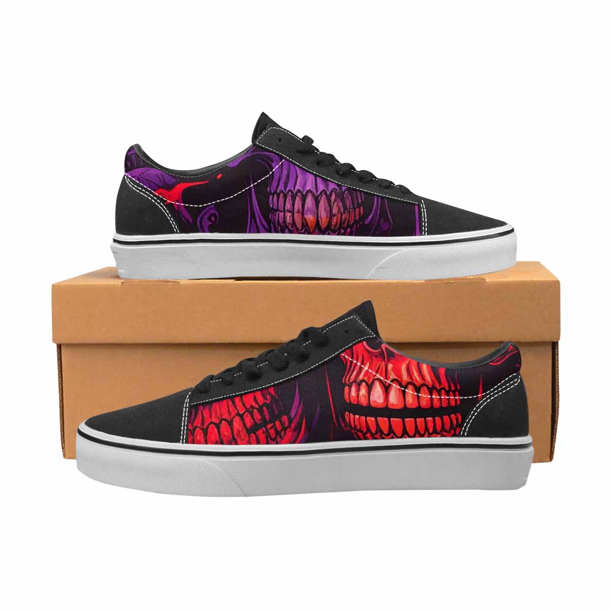 WOMEN'S Red + Purple Skeletons Lace-Up Canvas Aesthetic Shoes