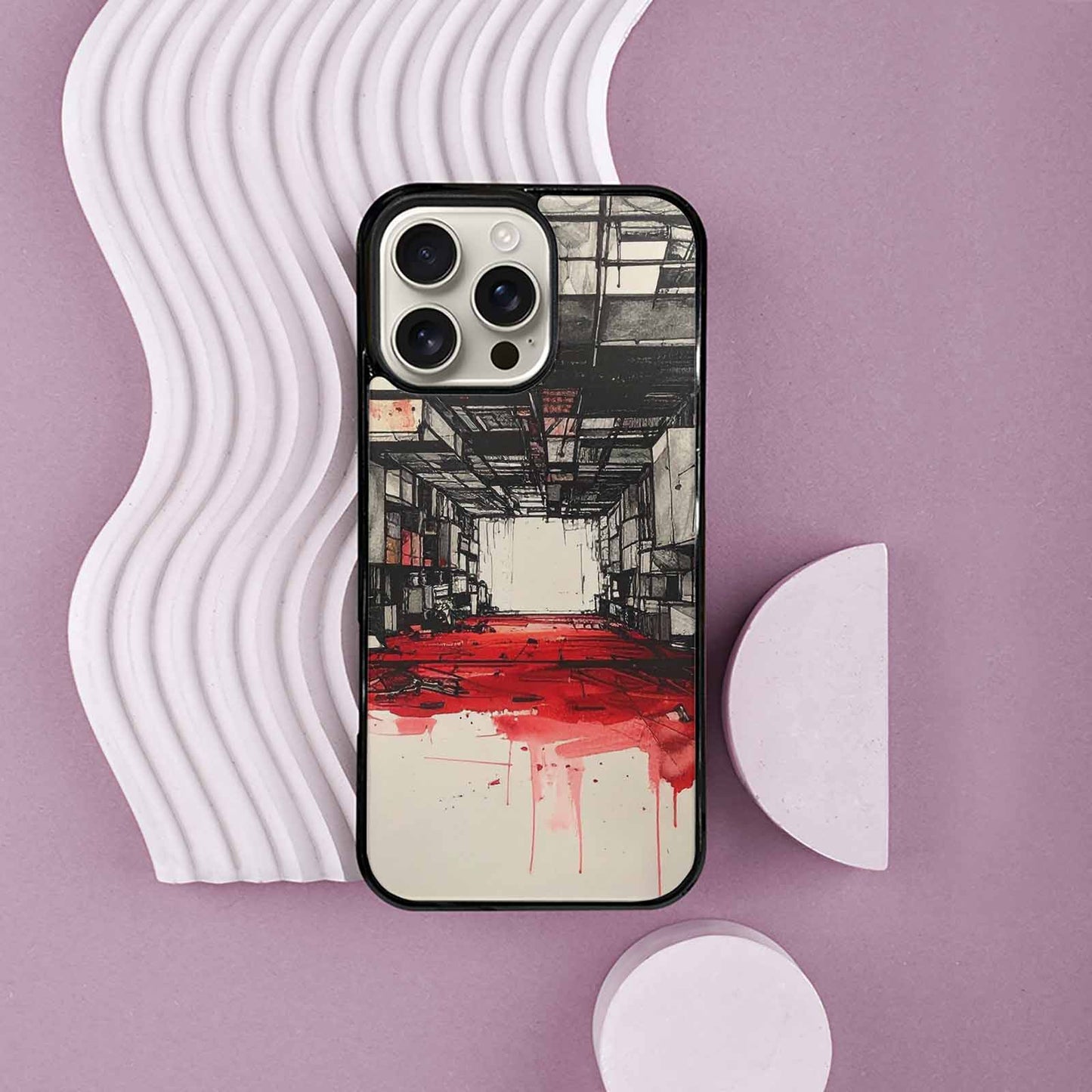 iPhone 16 Pro Max Case — Liminal Space Fragment Black Red Ink, Custom Art Phone Cover