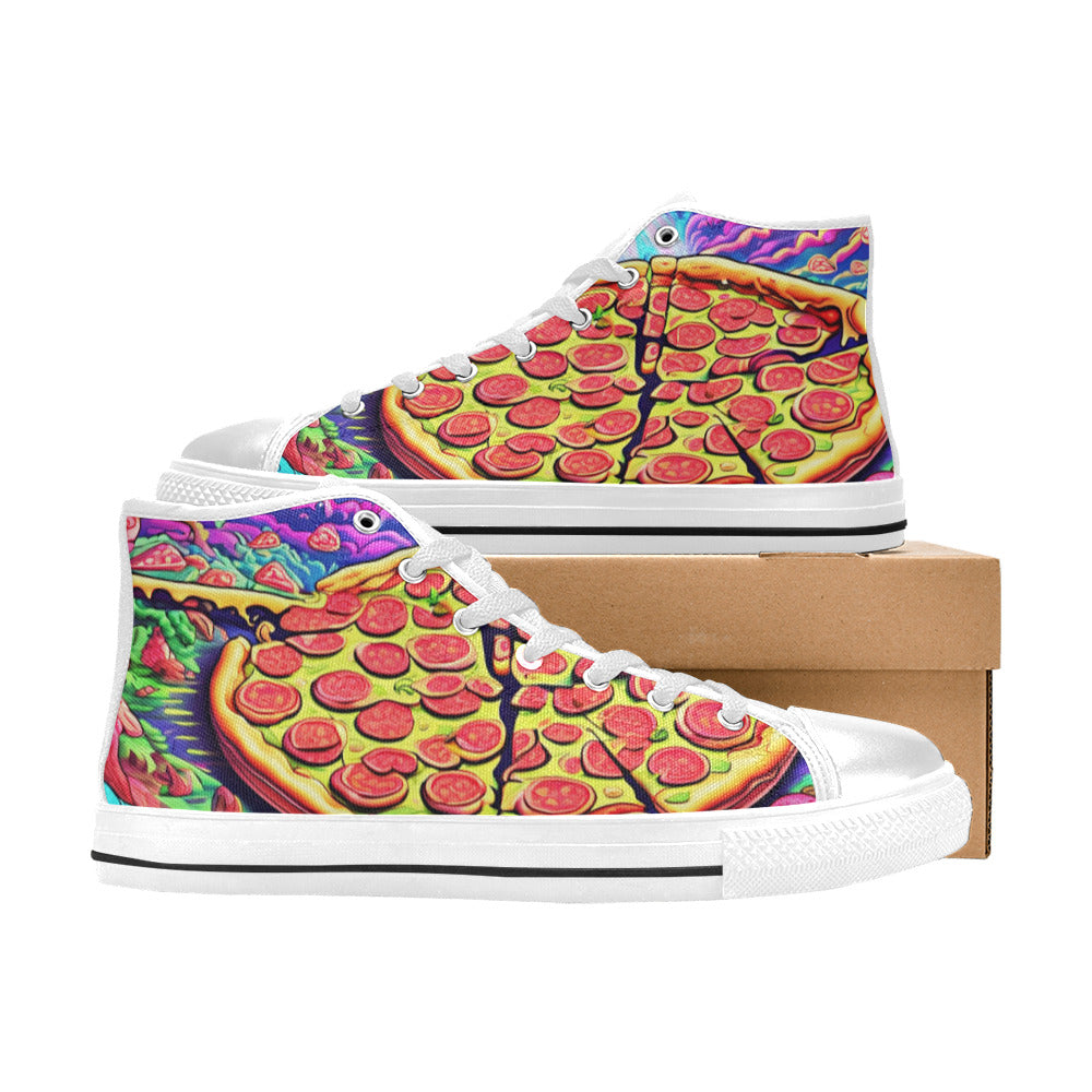 WOMEN'S Trippy Pizza Fantasy Art High Top Canvas Grunge Custom Shoes