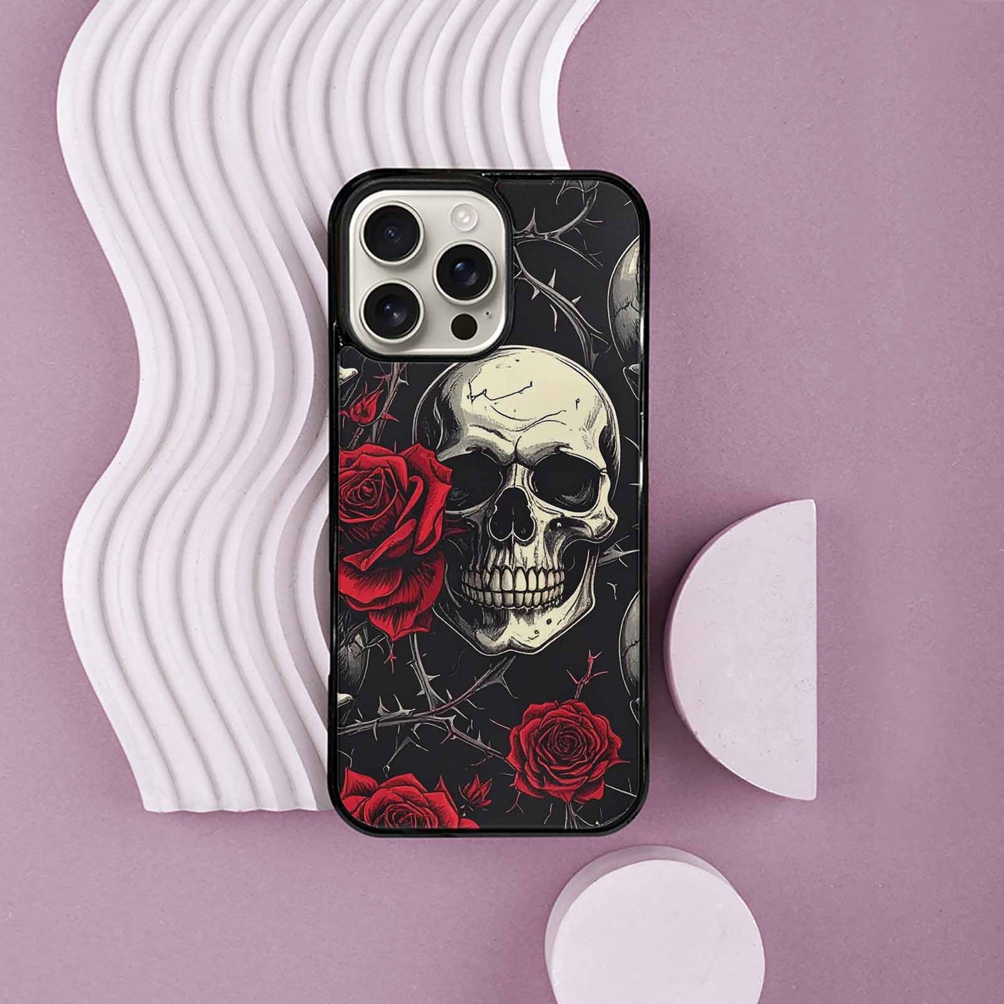 iPhone 16 Pro Max Case — Ornate Gothic Skulls Roses, Custom Art Phone Cover