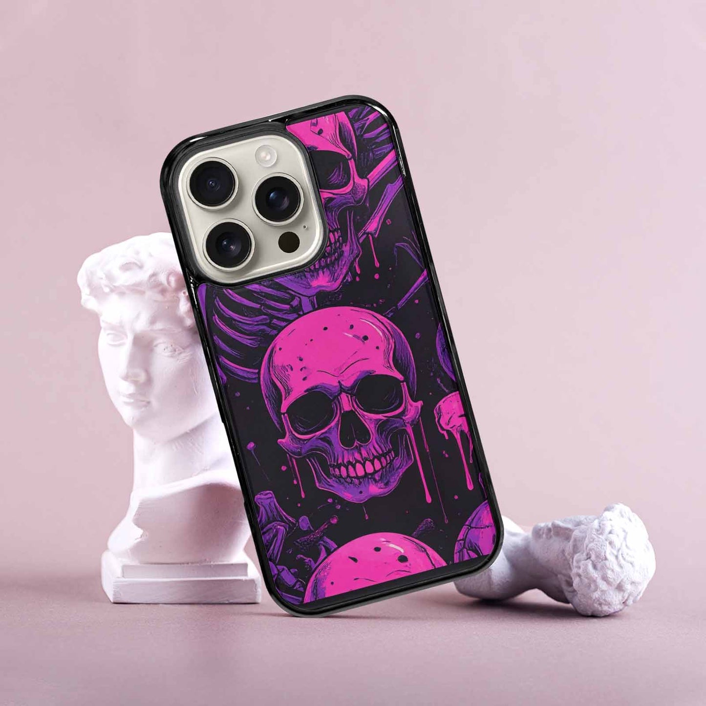 iPhone 16 Pro Case — Pink Purple Skeletons Neon Drip Melting, Custom Designed Case Cover