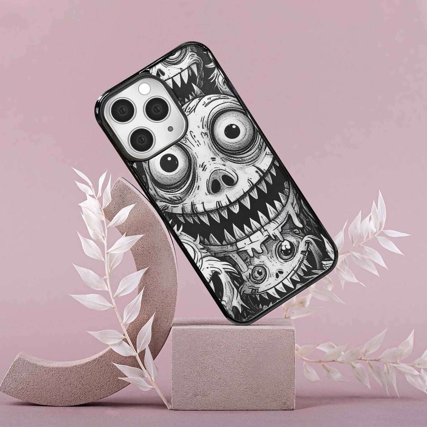 iPhone 15 Pro Max Case — Black And White Monster Face Collage, Personalized Phone Case
