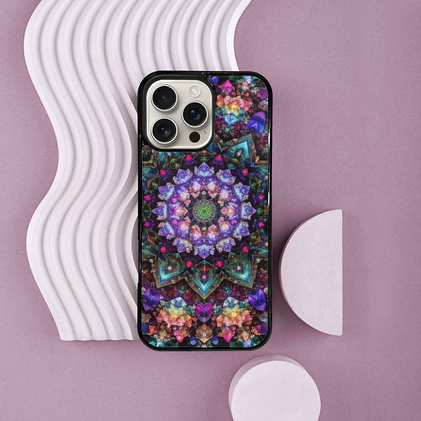 iPhone 16 Pro Max Case — Crystal Mandala Art Seamless Pattern Vibrant, Personalized Phone Case
