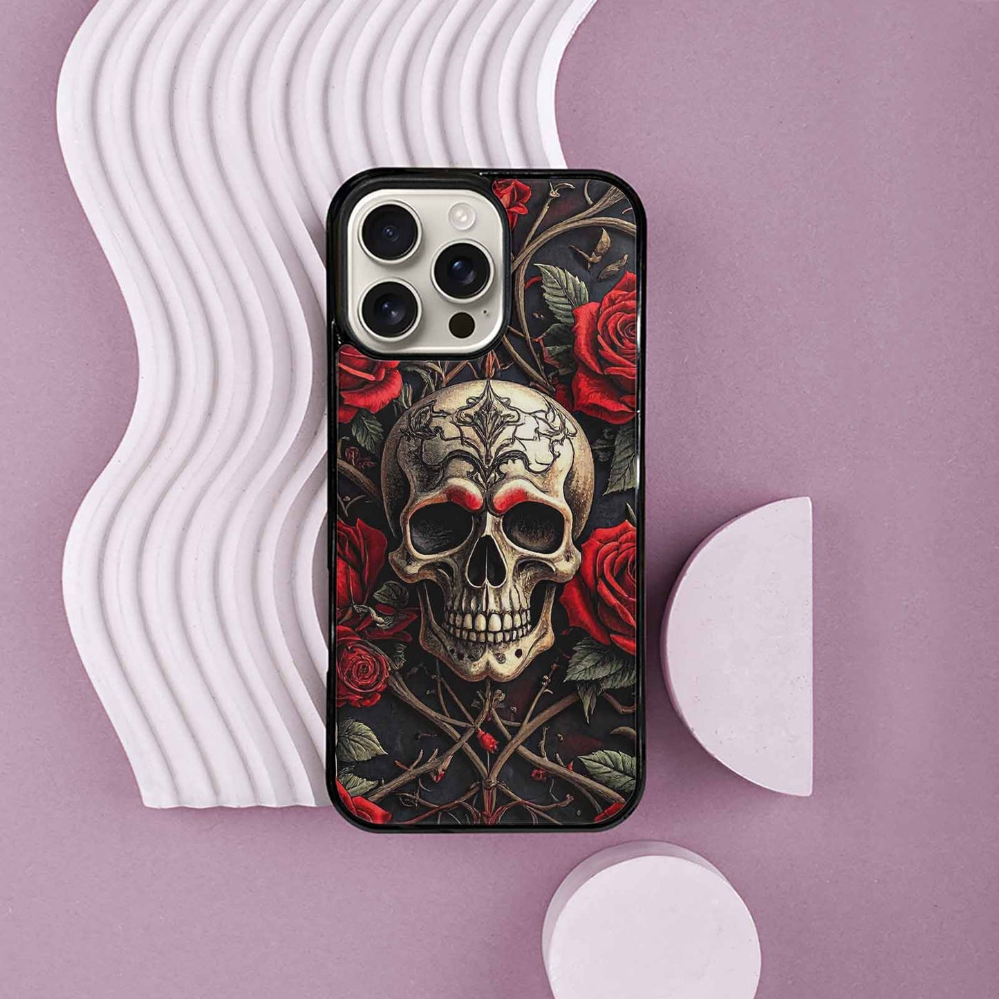 iPhone 16 Pro Max Case — Gothic Skulls Roses, Custom Designed Case Cover